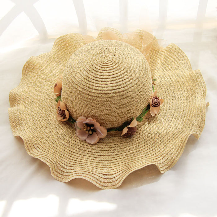 Wholesale Wavy Wreath Big Brim Straw Woven Sun Hat MOQ≥3 JDC-FH-BeX002