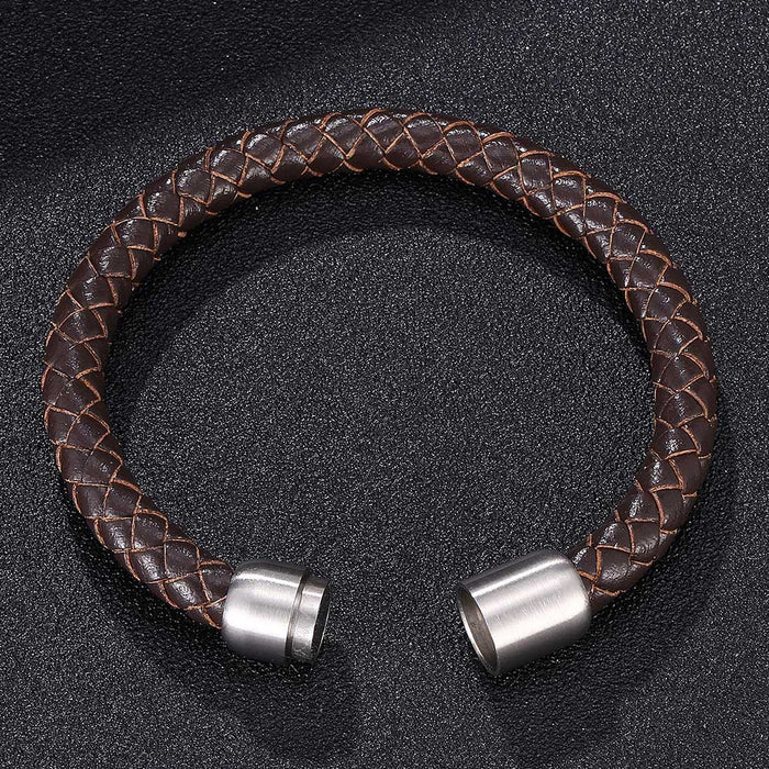 Jewelry WholesaleWholesale Leather Braided Men's Stainless Steel Magnet Buckle Bracelet JDC-BT-RShen009 Bracelet 日盛 %variant_option1% %variant_option2% %variant_option3%  Factory Price JoyasDeChina Joyas De China