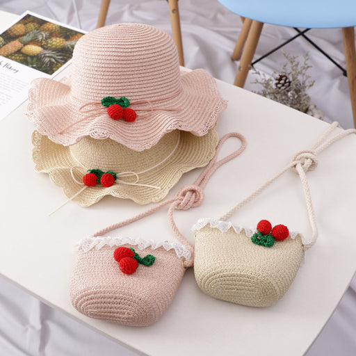 Jewelry WholesaleWholesale Children Cherry Straw Hat Straw Beach Hat Bag JDC-FH-GuoD002 Fashionhat 国冬 %variant_option1% %variant_option2% %variant_option3%  Factory Price JoyasDeChina Joyas De China