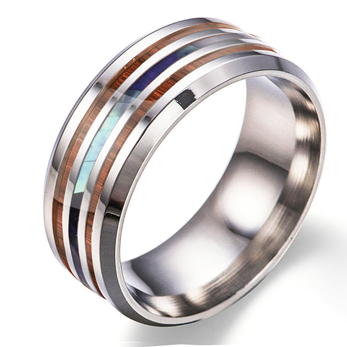 Wholesale Rings Stainless Steel Opal Wood Grain Three Line Stripes MOQ≥2 JDC-RS-HuH007