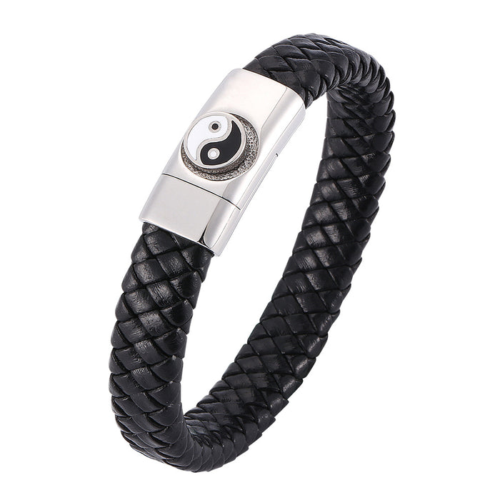 Jewelry WholesaleWholesale Men's Leather Gossip Magnet Buckle Stainless Steel Bracelet JDC-BT-RShen019 Bracelet 日盛 %variant_option1% %variant_option2% %variant_option3%  Factory Price JoyasDeChina Joyas De China