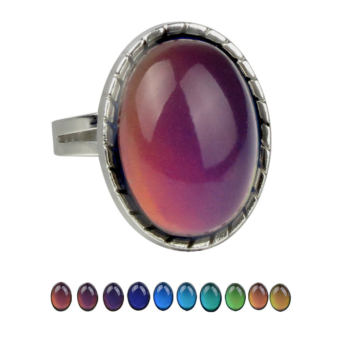 Wholesale Acrylic Gemstone Temperature And Color Change Alloy Ring JDC-RS-LanA003