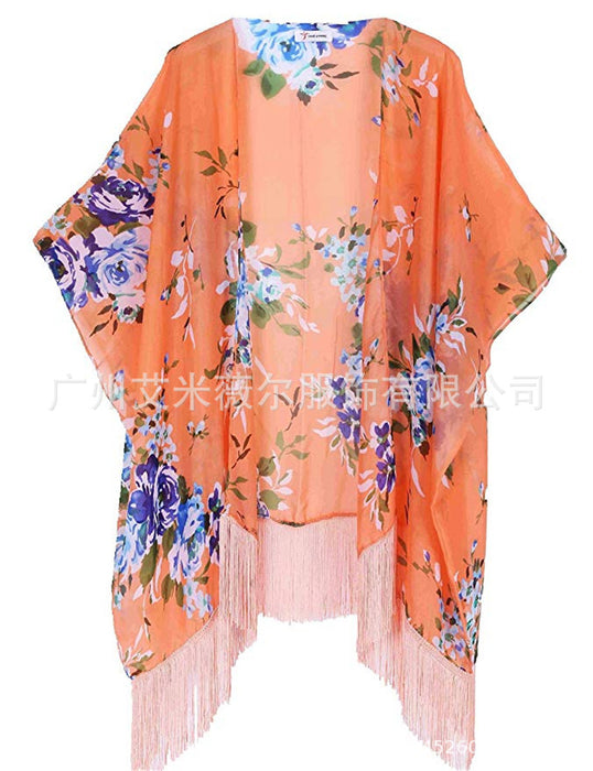 Wholesale Sexy Ladies Chiffon Print Cardigan Bikini Cover Up JDC-SD-Amwe001