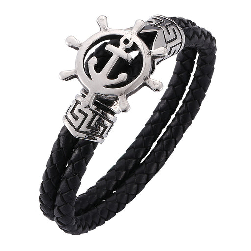 Jewelry WholesaleWholesale Men's Leather Anchor Stainless Steel Bracelet JDC-BT-RShen034 Bracelet 日盛 %variant_option1% %variant_option2% %variant_option3%  Factory Price JoyasDeChina Joyas De China