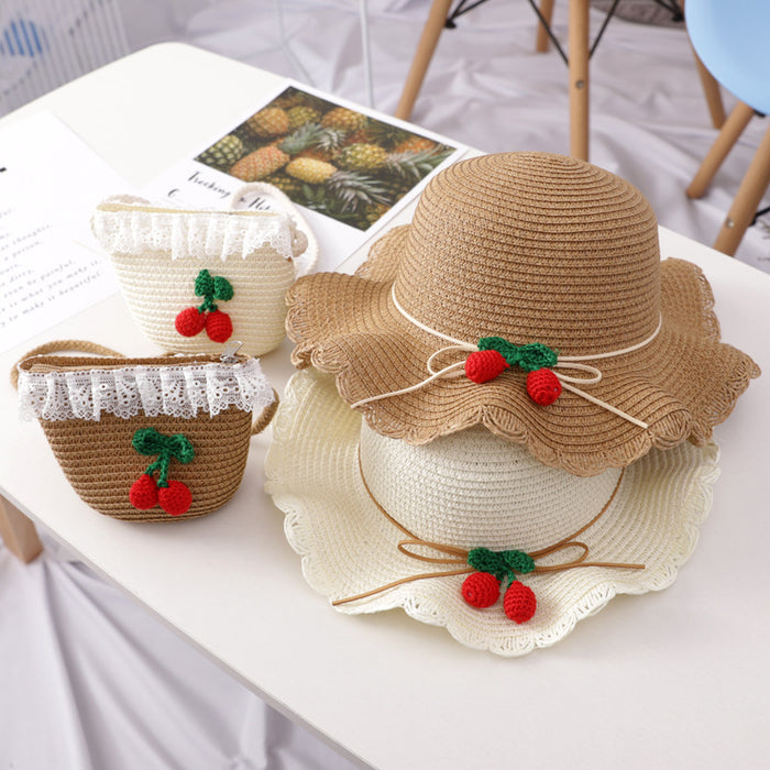 Jewelry WholesaleWholesale Children Cherry Straw Hat Straw Beach Hat Bag JDC-FH-GuoD002 Fashionhat 国冬 %variant_option1% %variant_option2% %variant_option3%  Factory Price JoyasDeChina Joyas De China