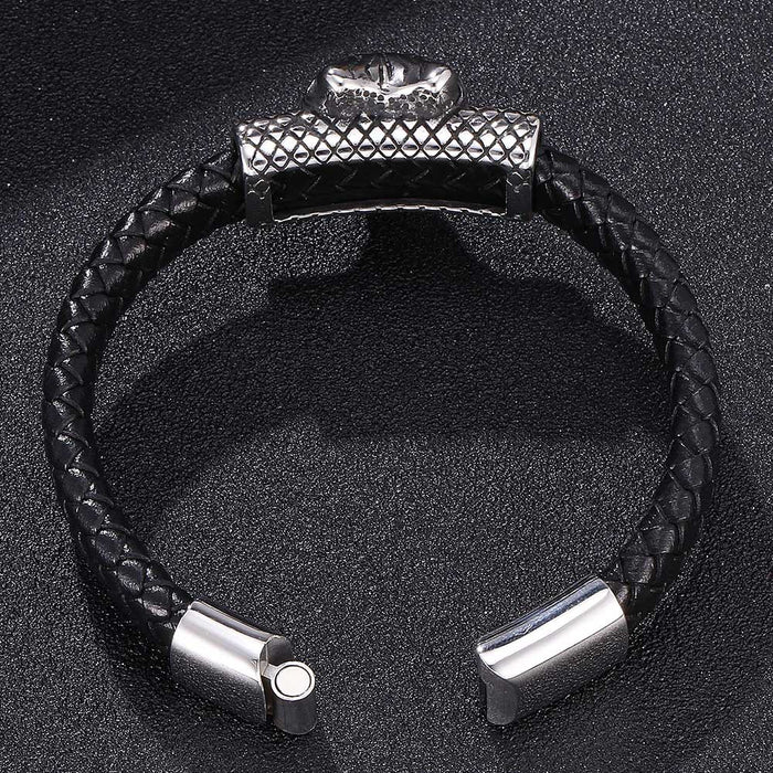 Jewelry WholesaleWholesale Men's Punk Tiger Leopard Stainless Steel Magnet Buckle Leather Bracelet JDC-BT-RShen015 Bracelet 日盛 %variant_option1% %variant_option2% %variant_option3%  Factory Price JoyasDeChina Joyas De China