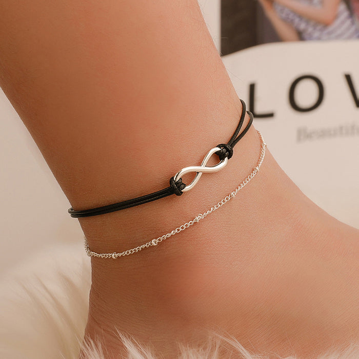 Jewelry WholesaleWholesale bohemian wind lucky figure 8 double layer black rope beach anklet JDC-AS-D023 Anklets 晴雯 %variant_option1% %variant_option2% %variant_option3%  Factory Price JoyasDeChina Joyas De China