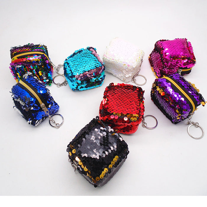 Wholesale square two-color double-sided reversible sequin coin purse JDC-WT-YueC003