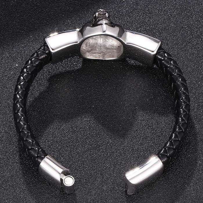 Jewelry WholesaleWholesale black leather lion head stainless steel bracelet JDC-BT-RShen004 Bracelet 日盛 %variant_option1% %variant_option2% %variant_option3%  Factory Price JoyasDeChina Joyas De China