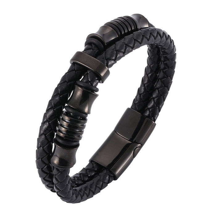 Jewelry WholesaleWholesale stainless steel black double strip leather braided bracelet JDC-BT-RShen002 Bracelet 日盛 %variant_option1% %variant_option2% %variant_option3%  Factory Price JoyasDeChina Joyas De China