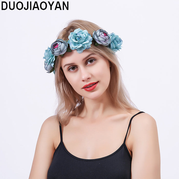 Jewelry WholesaleWholesale Simulation Rose Bride Seaside Holiday Garland Headband MOQ≥3 JDC-HD-Jiaoy002 Headband 娇艳 %variant_option1% %variant_option2% %variant_option3%  Factory Price JoyasDeChina Joyas De China