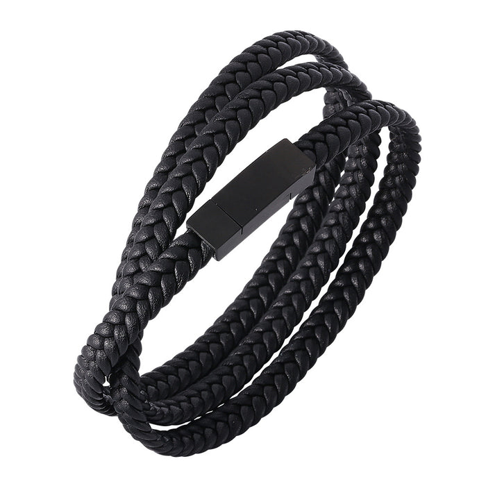 Jewelry WholesaleWholesale punk rock style vintage double leather stainless steel bracelet JDC-BT-RShen005 Bracelet 日盛 %variant_option1% %variant_option2% %variant_option3%  Factory Price JoyasDeChina Joyas De China