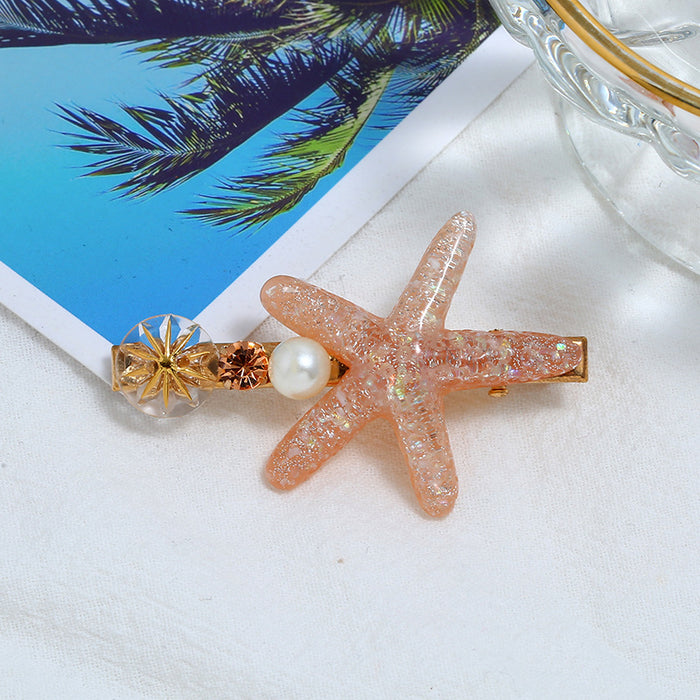 Wholesale starfish hairpin with diamond edge clip bangs clip pearl JDC-HC-Zhil003