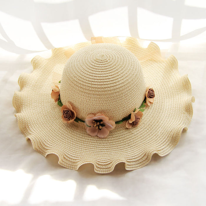 Wholesale Wavy Wreath Big Brim Straw Woven Sun Hat MOQ≥3 JDC-FH-BeX002