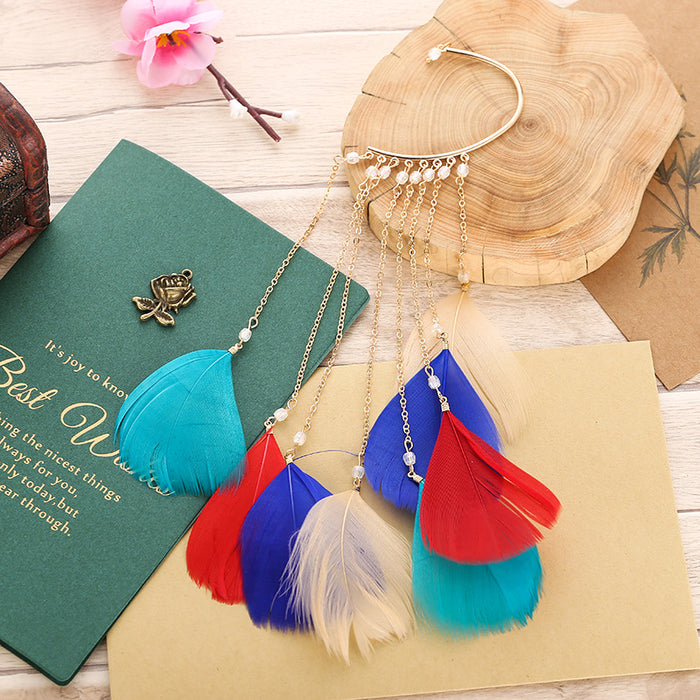 Wholesale Iron Chain Feather Boho Long Tassel Earrings JDC-ES-YYDX013