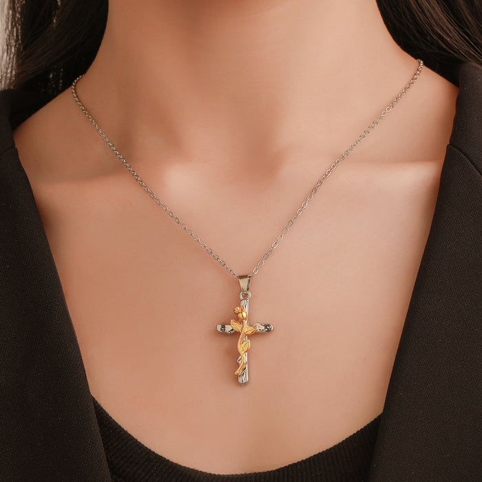 Jewelry WholesaleWholesale vintage leaf cross necklace JDC-NE-D023 Necklaces 晴雯 %variant_option1% %variant_option2% %variant_option3%  Factory Price JoyasDeChina Joyas De China