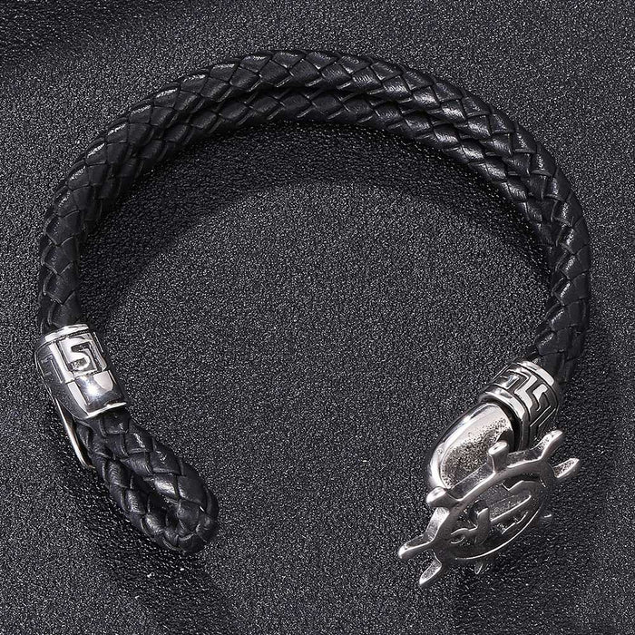 Jewelry WholesaleWholesale Men's Leather Anchor Stainless Steel Bracelet JDC-BT-RShen034 Bracelet 日盛 %variant_option1% %variant_option2% %variant_option3%  Factory Price JoyasDeChina Joyas De China