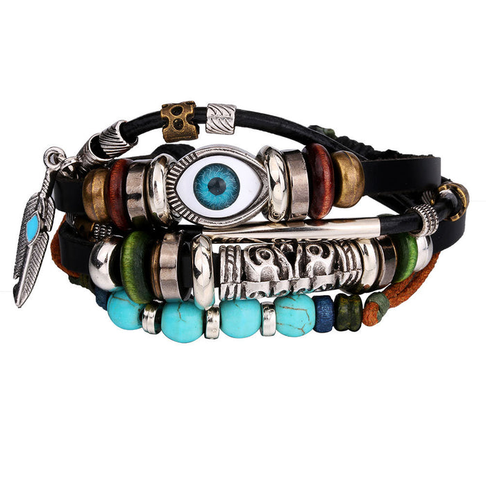 Wholesale Personality European and American Turquoise Blue Eyes Men's Bracelet JDC-BT-LvY001