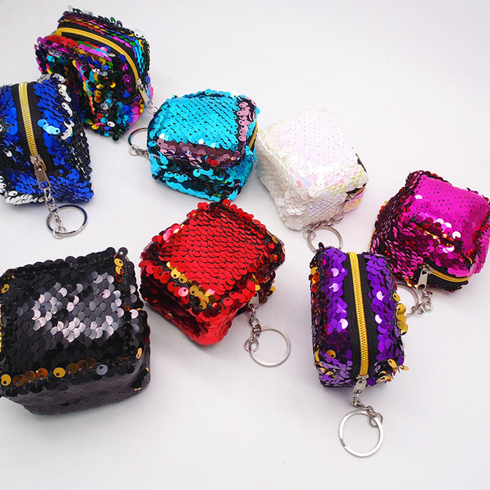 Wholesale square two-color double-sided reversible sequin coin purse JDC-WT-YueC003