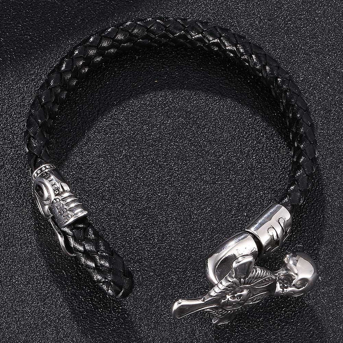 Jewelry WholesaleWholesale Men's Leather Braided Rope Cross Skull Stainless Steel Bracelet JDC-BT-RShen020 Bracelet 日盛 %variant_option1% %variant_option2% %variant_option3%  Factory Price JoyasDeChina Joyas De China