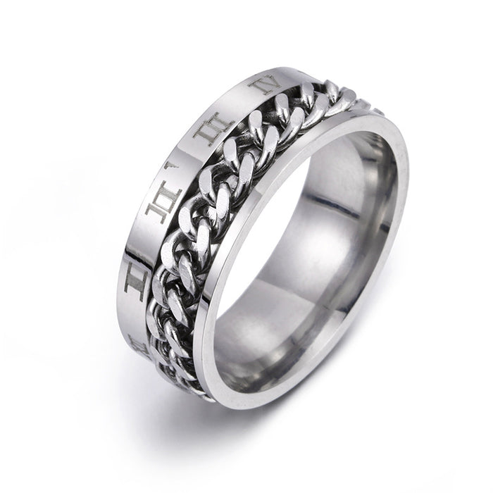 Wholesale Rotating Chain Decompression Roman Numeral Titanium Steel Ring JDC-RS-ShouM001