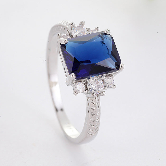 Wholesale Square Blue Zircon Copper Ring MOQ≥2 JDC-RS-CaoS064