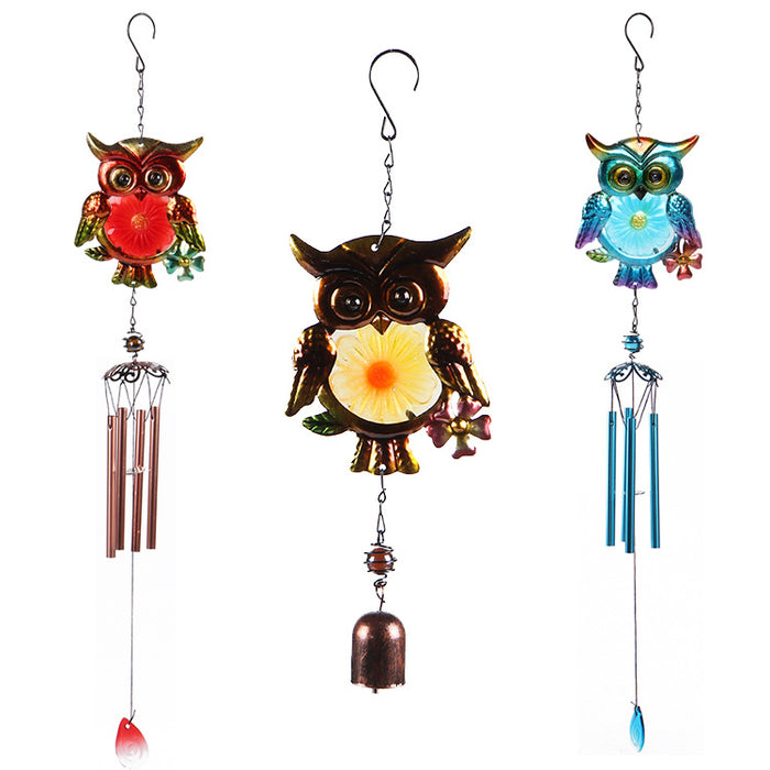 Wholesale Owl Painted Metal Iron Glass Wind Chime JDC-WC-ZYang005