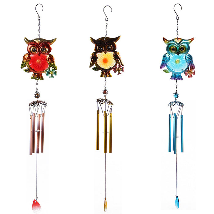 Wholesale Owl Painted Metal Iron Glass Wind Chime JDC-WC-ZYang005