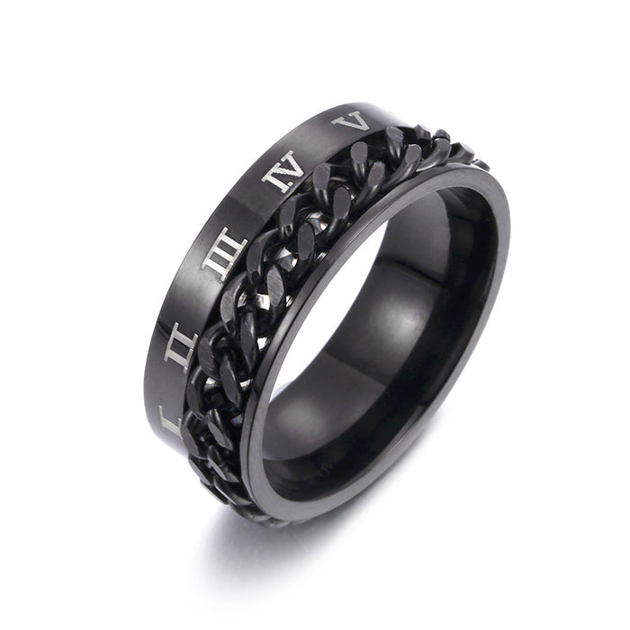 Wholesale Rotating Chain Decompression Roman Numeral Titanium Steel Ring JDC-RS-ShouM001