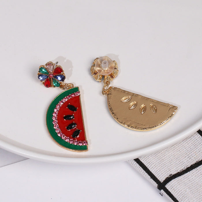 Wholesale Watermelon Alloy Drip Oil Earrings Fruit JDC-ES-jj402