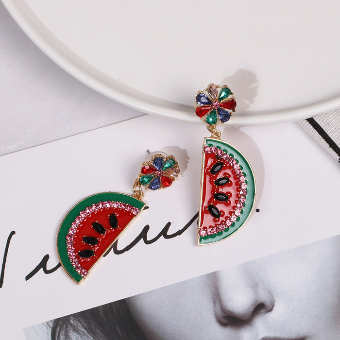 Wholesale Watermelon Alloy Drip Oil Earrings Fruit JDC-ES-jj402