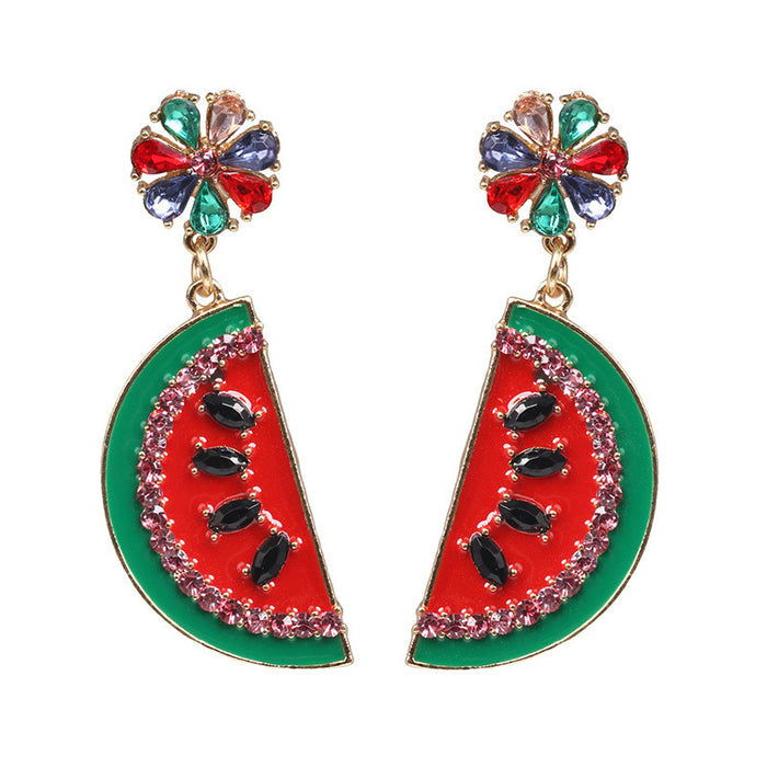 Wholesale Watermelon Alloy Drip Oil Earrings Fruit JDC-ES-jj402