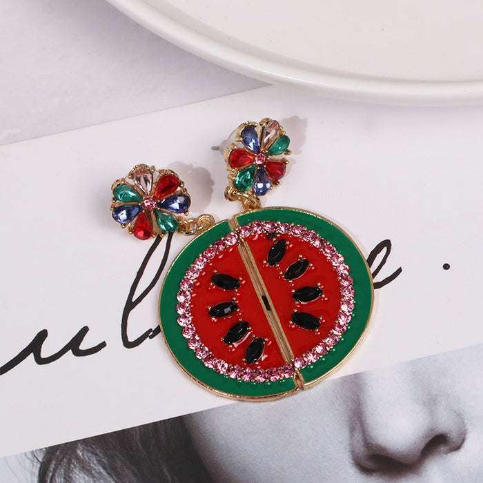 Wholesale Watermelon Alloy Drip Oil Earrings Fruit JDC-ES-jj402