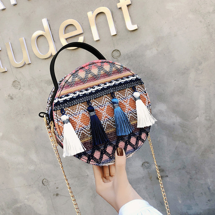 Wholesale Shoulder Bag Straw Braided Round Bag Chain Diagonal Span JDC-SD-Jinhang002