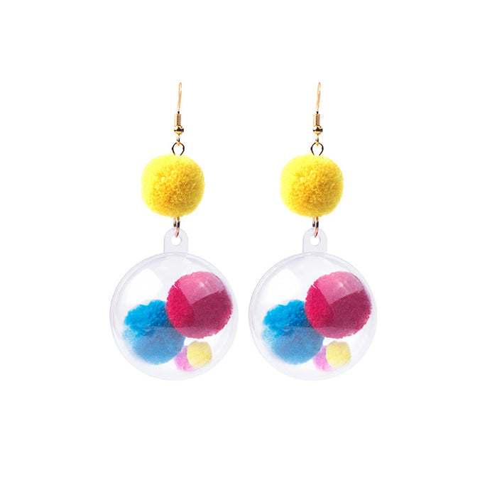 Jewelry WholesaleWholesale Clear Ball Colorful Hair Ball Earrings JDC-ES-GSMDD027 Earrings 萌豆豆 %variant_option1% %variant_option2% %variant_option3%  Factory Price JoyasDeChina Joyas De China