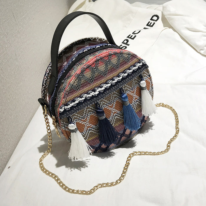 Wholesale Shoulder Bag Straw Braided Round Bag Chain Diagonal Span JDC-SD-Jinhang002