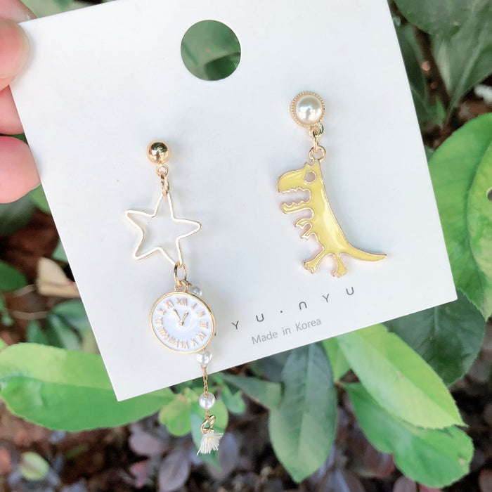 Wholesale Earrings Alloy Dinosaur Alarm Clock Asymmetrical Long Tassel JDC-ES-MoN017