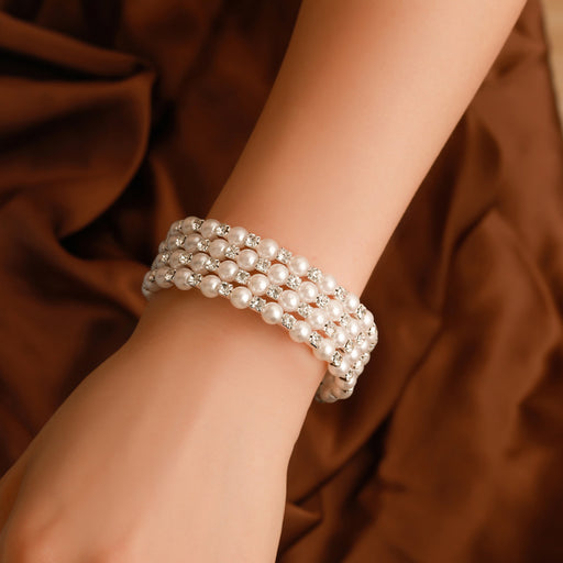 Jewelry WholesaleWholesale Full Diamond Four Layer Pearl Wrapped Spiral Bracelet JDC-BT-D112 Bracelet 晴雯 %variant_option1% %variant_option2% %variant_option3%  Factory Price JoyasDeChina Joyas De China