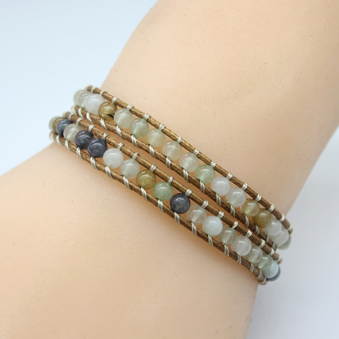 Wholesale Bracelet Multicolor Stone Wax Thread Handwoven Bohemian MOQ≥2 JDC-BT-WengW005