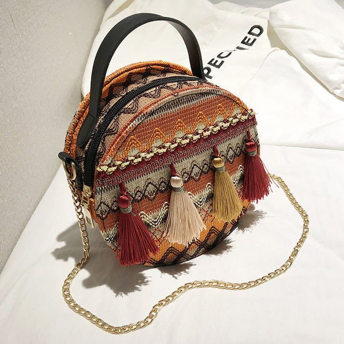 Wholesale Shoulder Bag Straw Braided Round Bag Chain Diagonal Span JDC-SD-Jinhang002