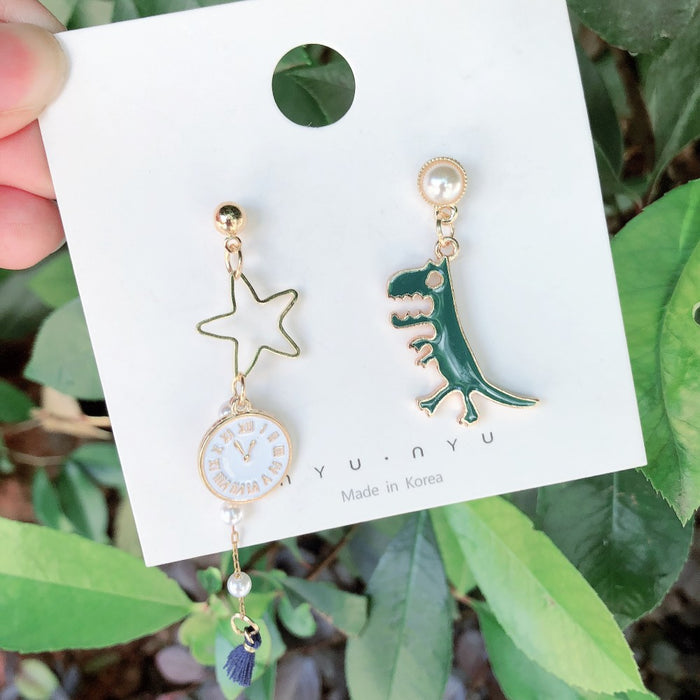 Wholesale Earrings Alloy Dinosaur Alarm Clock Asymmetrical Long Tassel JDC-ES-MoN017