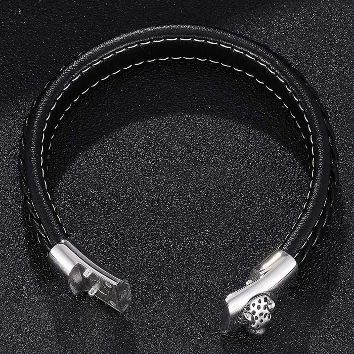 Jewelry WholesaleWholesale Leather Leopard Head Stainless Steel Magnetic Buckle Bracelet JDC-BT-RShen031 Bracelet 日盛 %variant_option1% %variant_option2% %variant_option3%  Factory Price JoyasDeChina Joyas De China