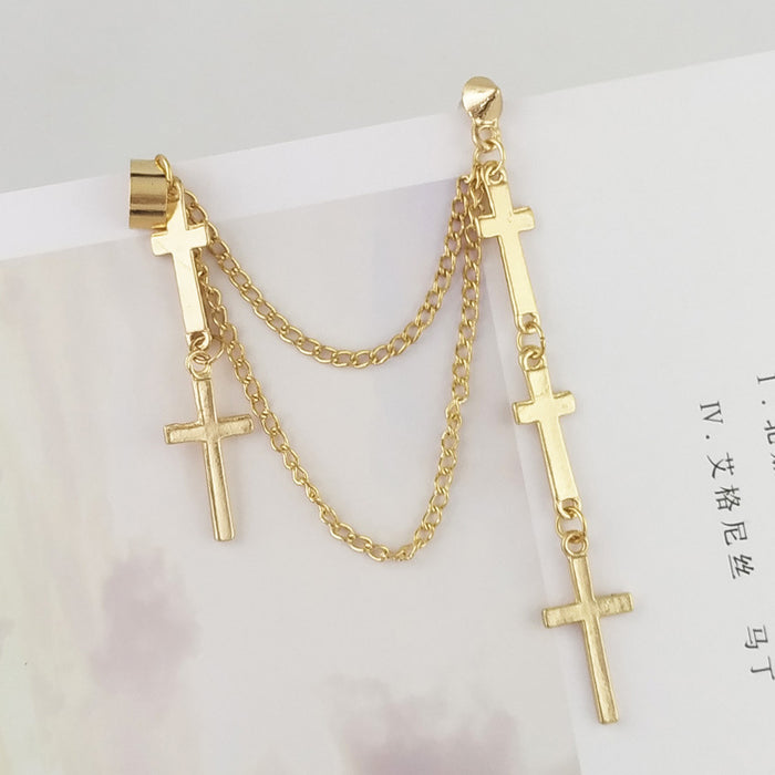 Wholesale Cross Cross Tassel Earrings Personality Metal Punk Style MOQ≥2 JDC-ES-qifu003