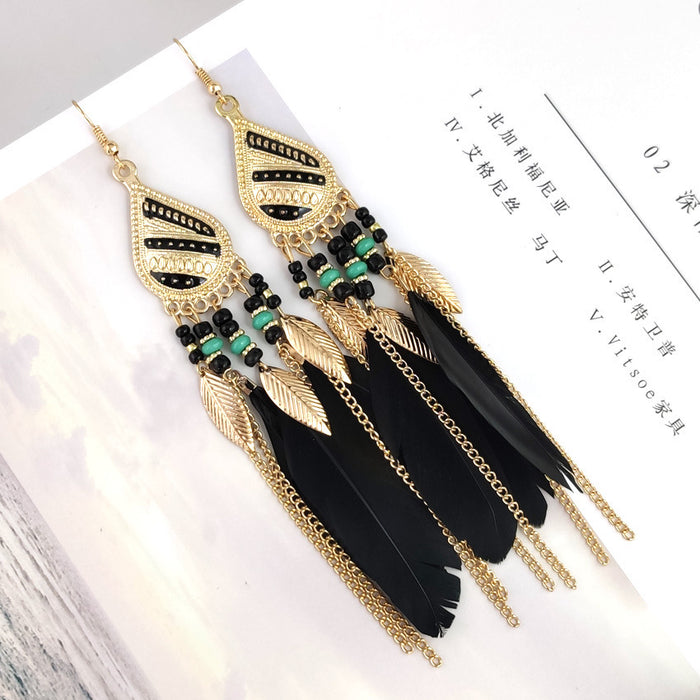 Wholesale Tassel Earrings Water Drop Feather Long MOQ≥2 JDC-ES-qifu004