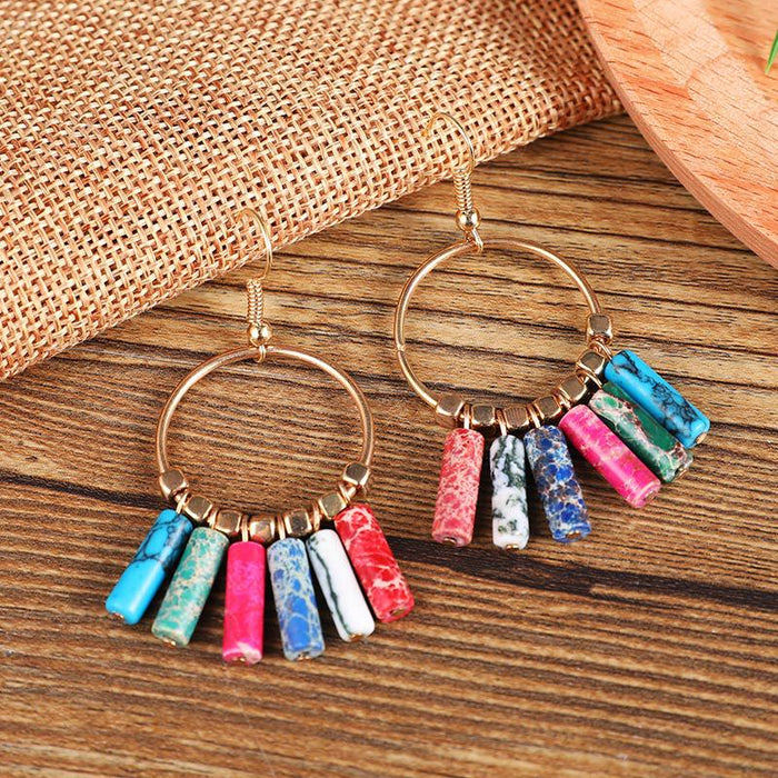 Wholesale Boho Geometric Round Cutout Natural Turquoise Earrings MOQ≥2 JDC-ES-Zhongn004