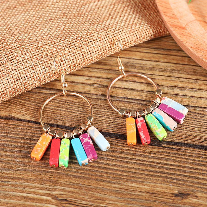 Wholesale Boho Geometric Round Cutout Natural Turquoise Earrings MOQ≥2 JDC-ES-Zhongn004