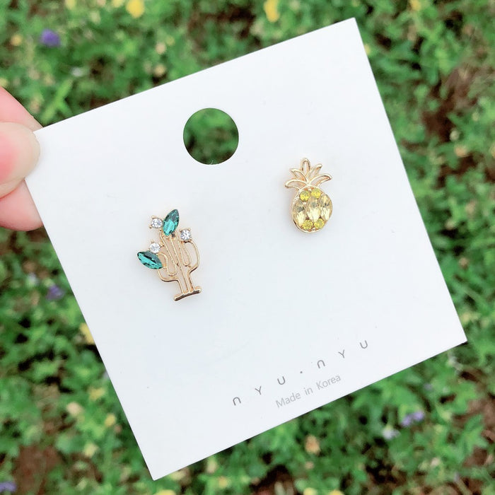 Wholesale Earrings Alloy Diamond Studded Fruit Grape Pineapple Cactus JDC-ES-MoN006