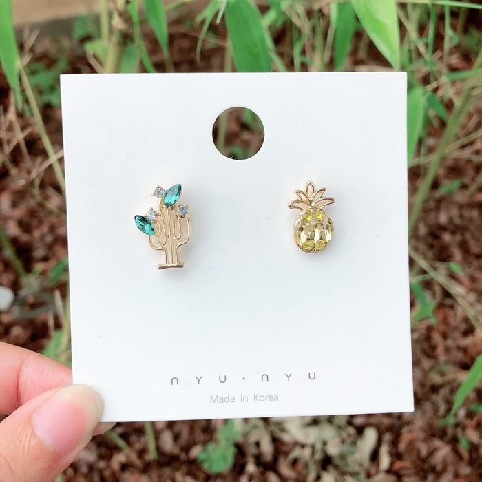 Wholesale Earrings Alloy Diamond Studded Fruit Grape Pineapple Cactus JDC-ES-MoN006