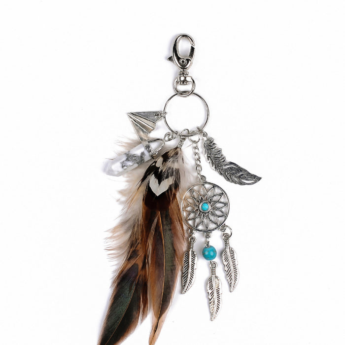 Jewelry WholesaleWholesale Natural Crystal Agate Feather Alloy DreamCatcher Keychain JDC-KC-RXin001 Keychains 润欣 %variant_option1% %variant_option2% %variant_option3%  Factory Price JoyasDeChina Joyas De China