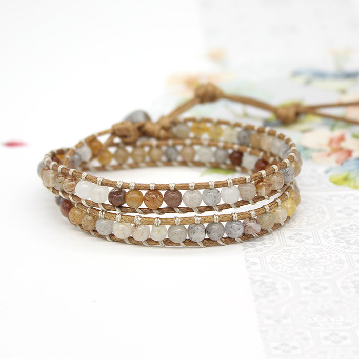 Wholesale Bracelet Multicolor Stone Wax Thread Handwoven Bohemian MOQ≥2 JDC-BT-WengW005